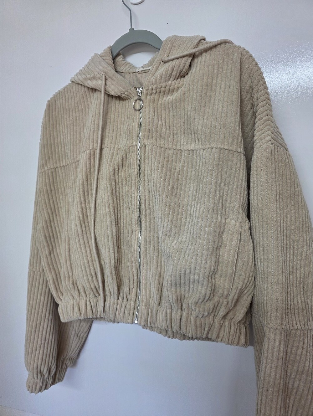 Altar’d State Cropped Cream Lightweight Jacket Ribbed Corduroy Hooded L